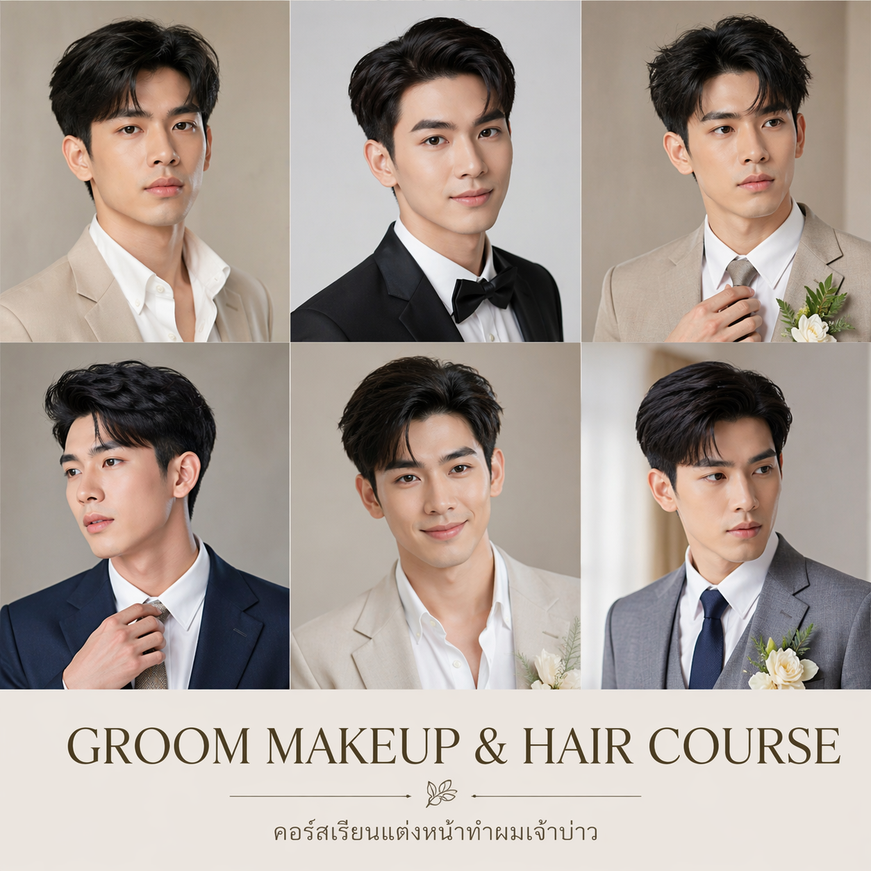 แต่งหน้าและทำผมเจ้าบ่าว Before After โดย IMFA Makeup Academy คอร์ส Groom Makeup & Hair
