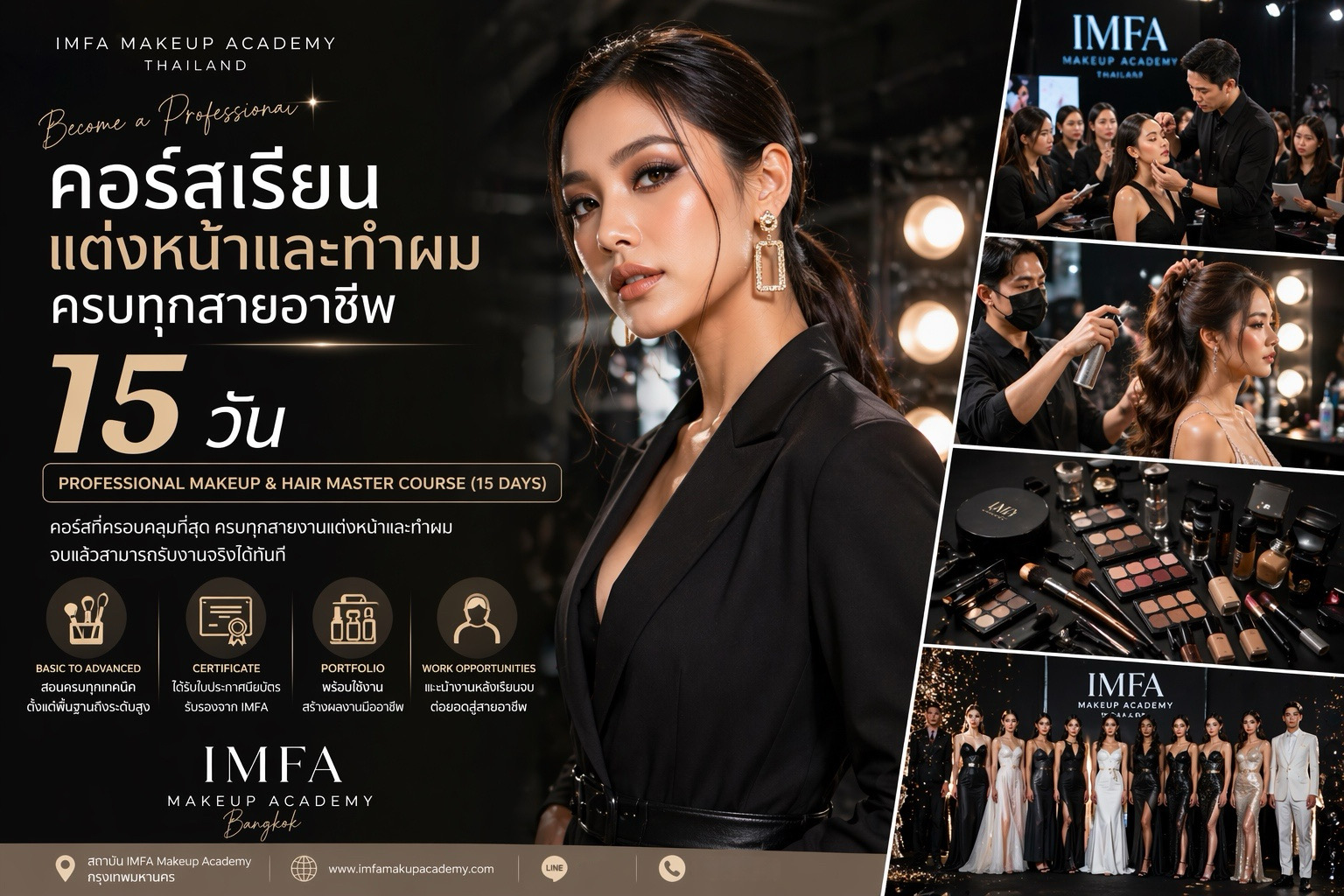 คอร์สเรียนแต่งหน้าและทำผม 15 วัน IMFA Makeup Academy กรุงเทพ