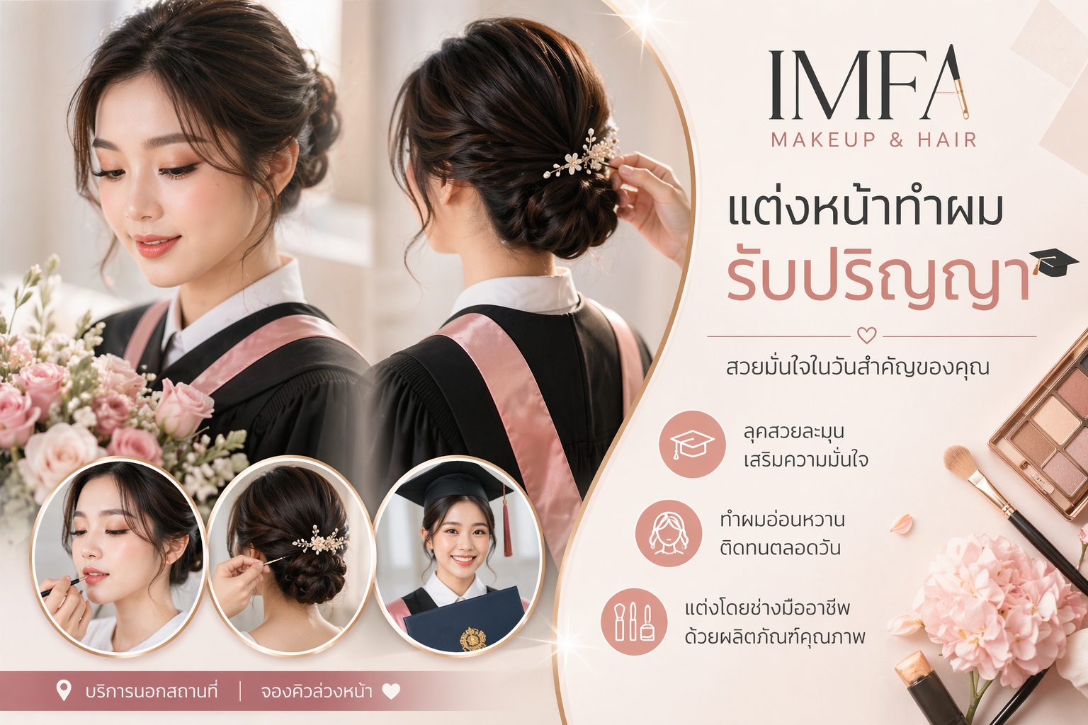 แต่งหน้าทำผมรับปริญญา โดยช่างมืออาชีพ IMFA Makeup & Hair ลุคสวยใส ติดทนนาน